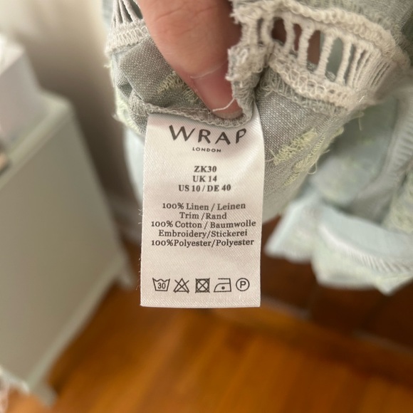 NWOT Wrap London Light Blue Teal Linen Embroidered Dress - Picture 7 of 9